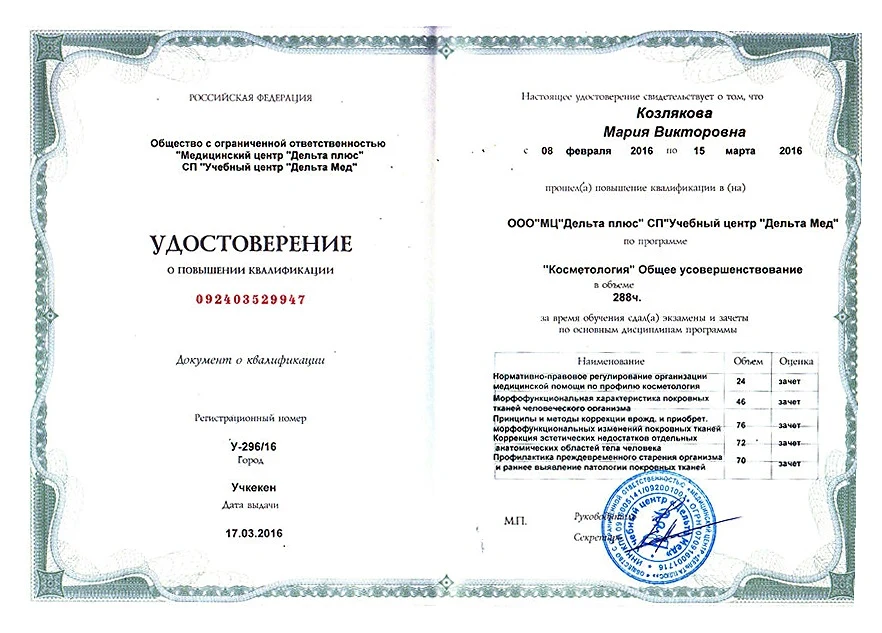 Удостоверение о повышении квалификации